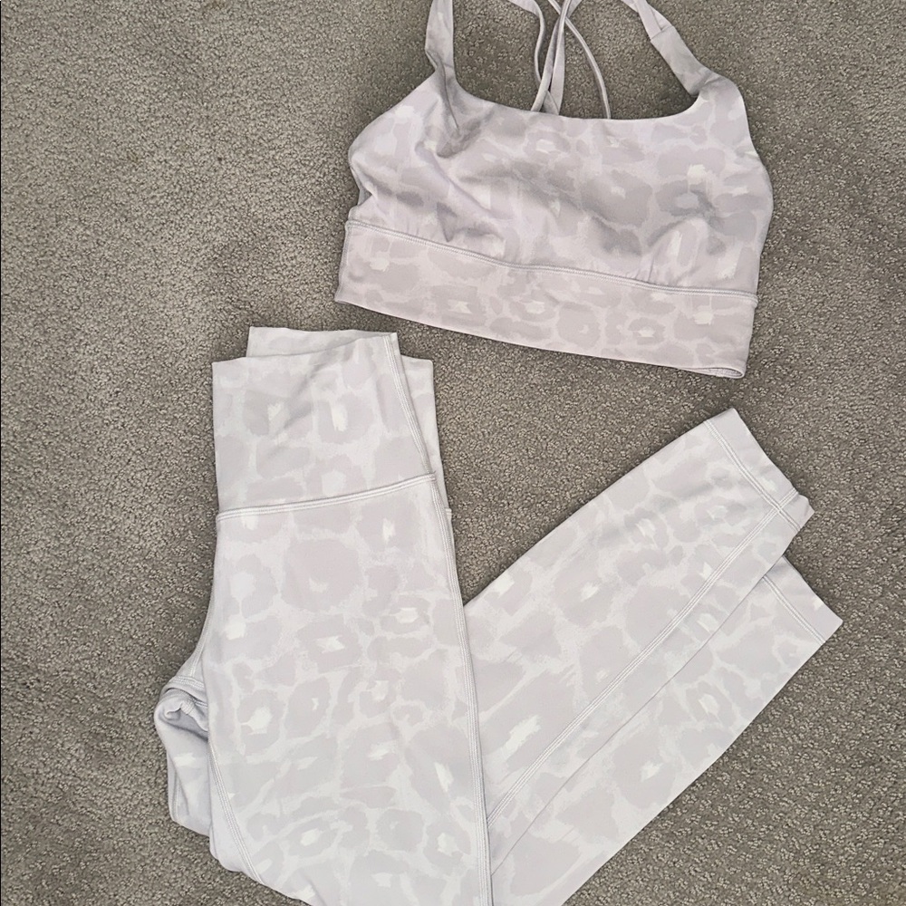Super cute 2pc! Lululemon White Cheetah Activewear Set.